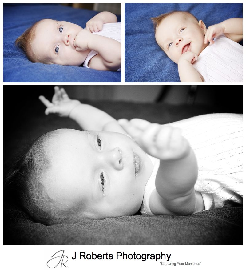 Baby girl portraits on a blue background - sydney baby photographer